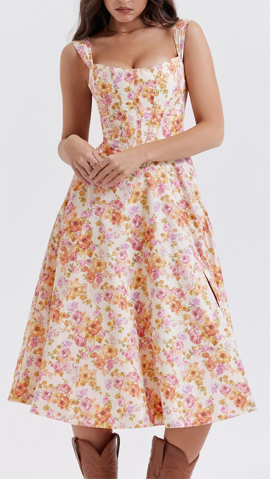 IVORY FLORAL MIDI SUNDRESS