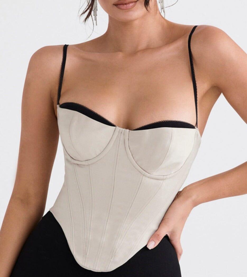 AIIZIE BEIGE SATIN UNDERWIRED CORSET - product image