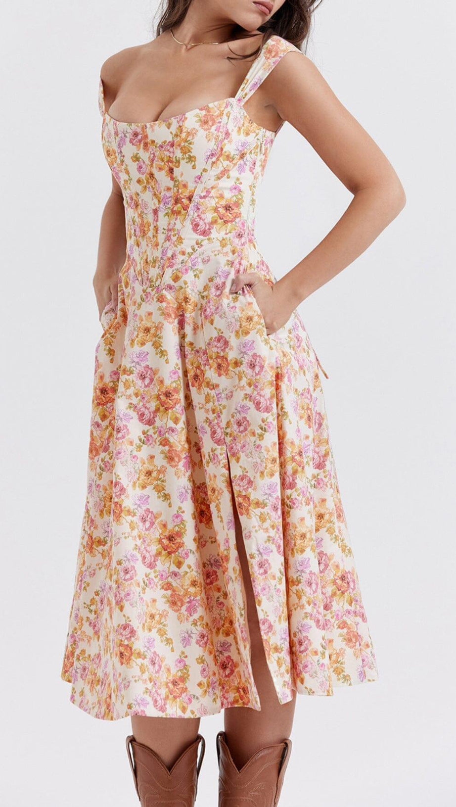 IVORY FLORAL MIDI SUNDRESS