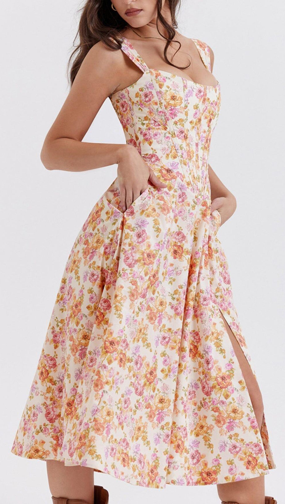 IVORY FLORAL MIDI SUNDRESS