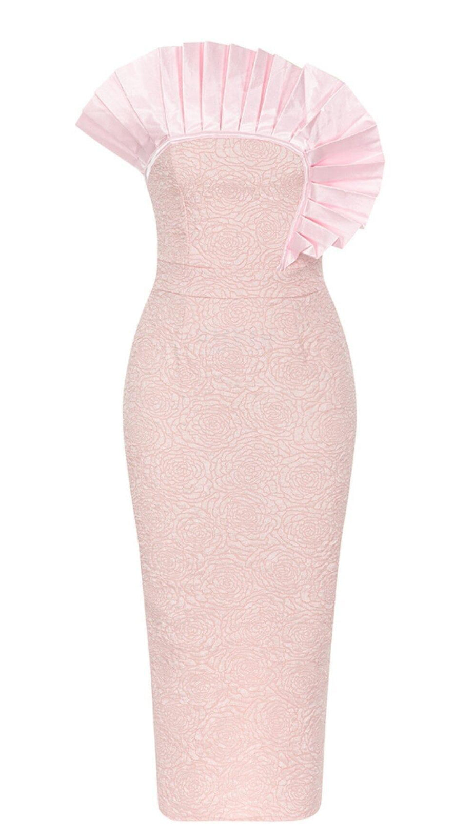 BODYCON RUFFLE DETAIL MIDI DRESS IN PINK
