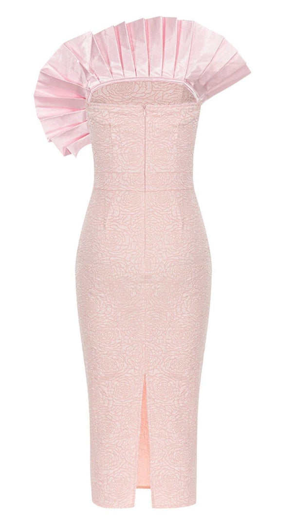 AIIZIE BODYCON RUFFLE DETAIL MIDI DRESS IN PINK - product image
