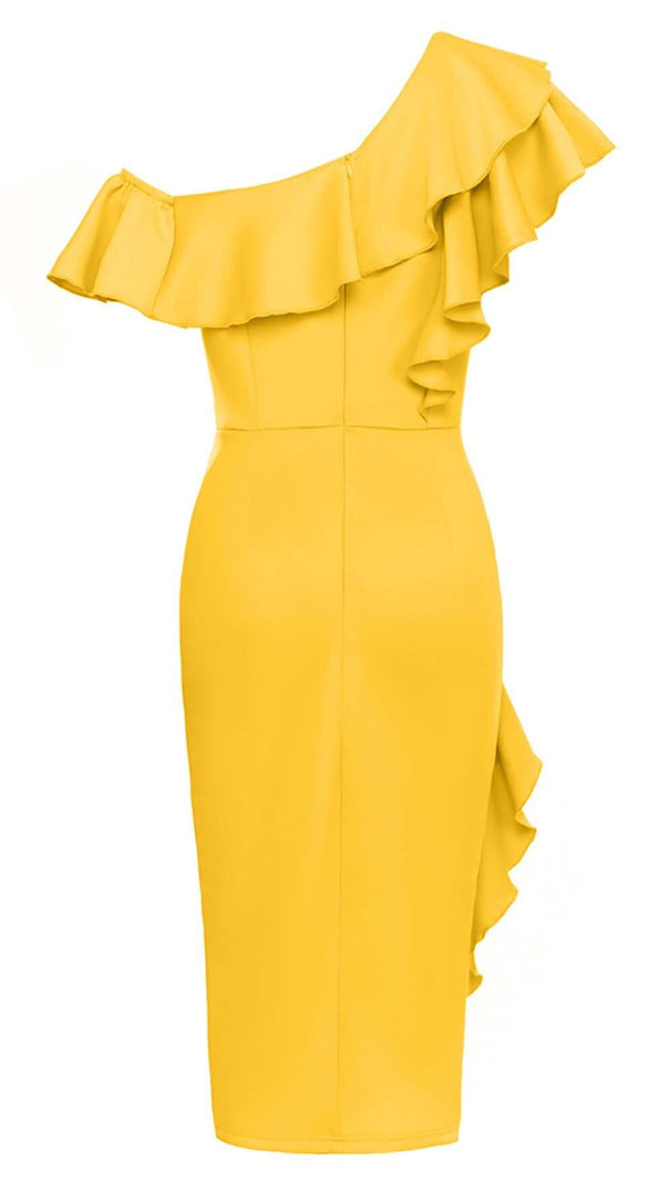 AIIZIE BODYCON RUFFLE MIDI DRESS IN APRICOT - product image