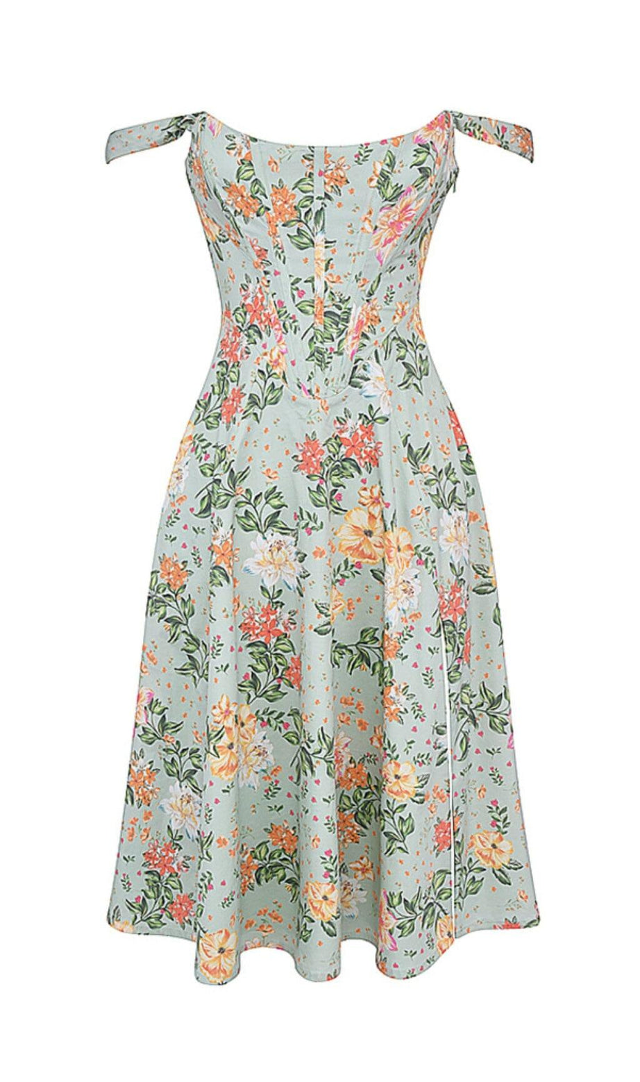 LIGHT JADE PRINT MIDI SUNDRESS