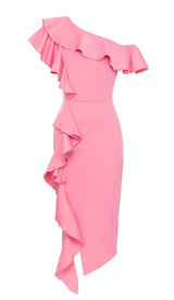 BODYCON RUFFLE MIDI DRESS IN PINK