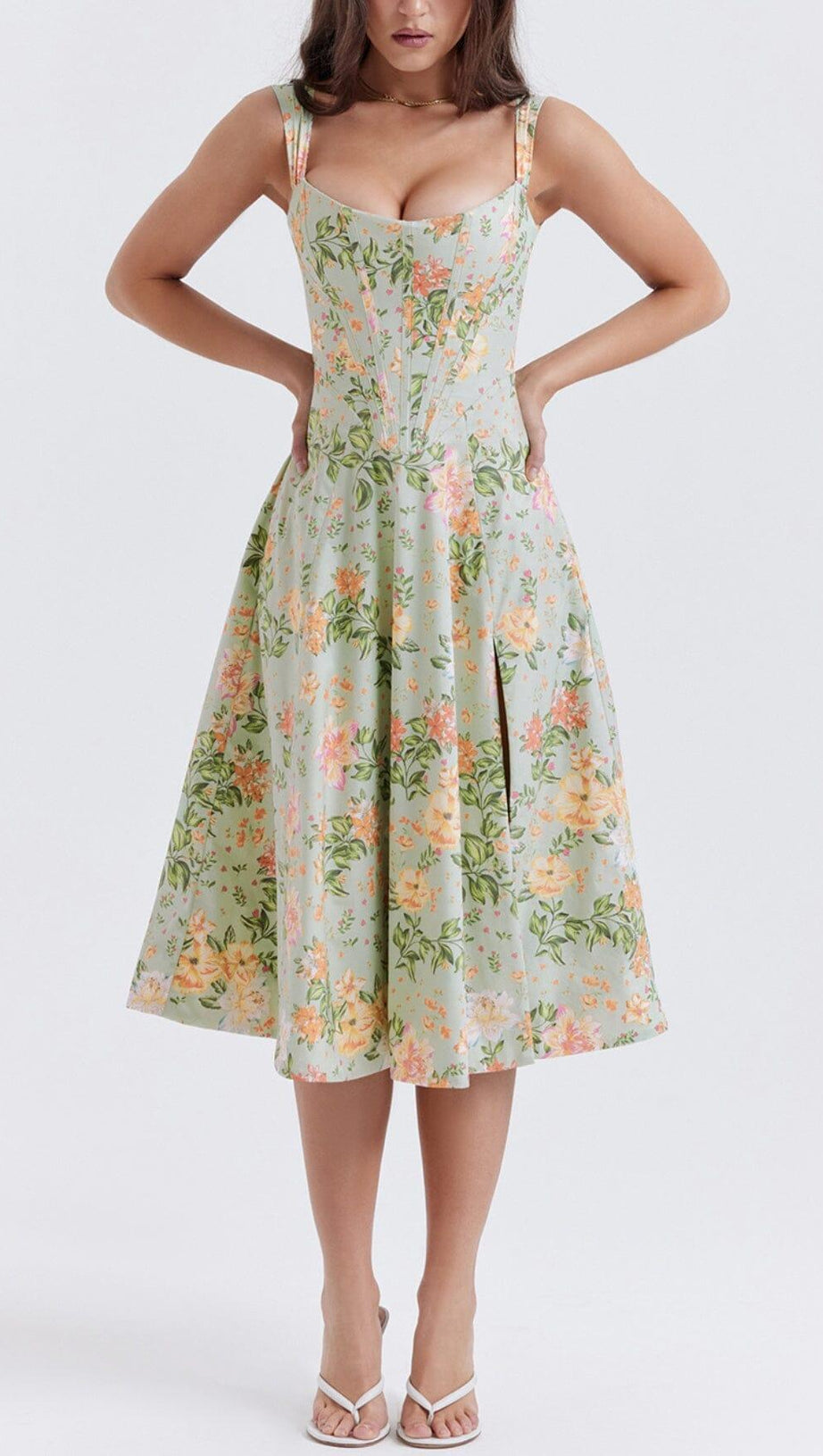 LIGHT JADE PRINT MIDI SUNDRESS