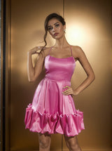 Ilsa Spaghetti Satin Mini Dress In Pink