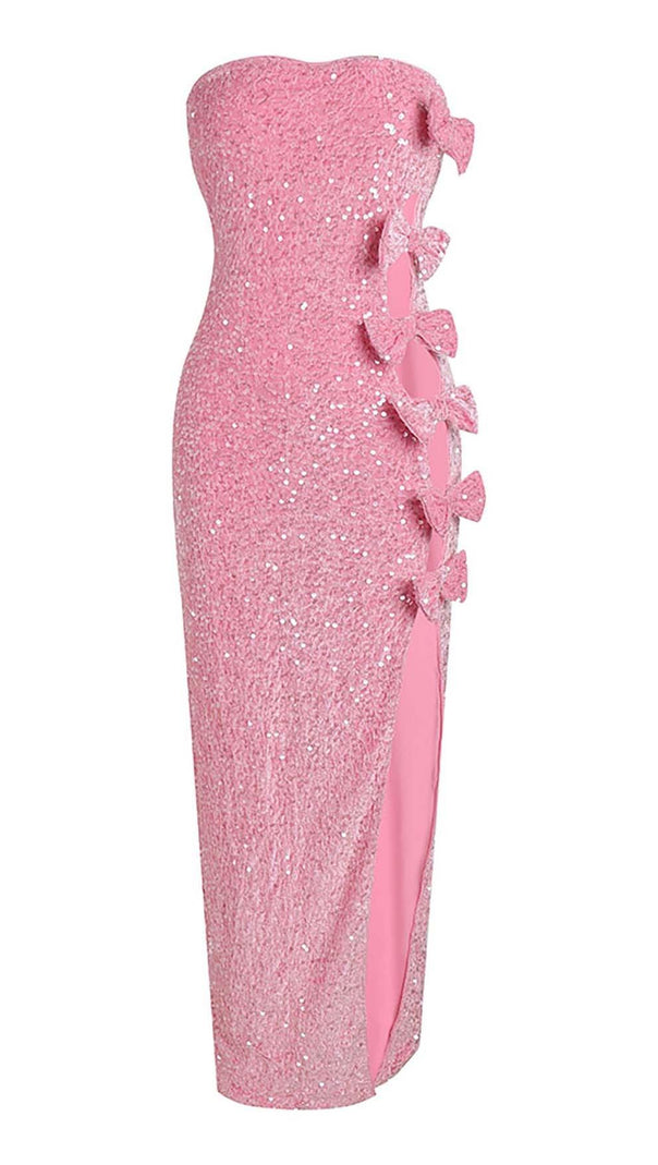AIIZIE BOW DETAIL SEQUIN MAXI DRESS IN PINK - product image