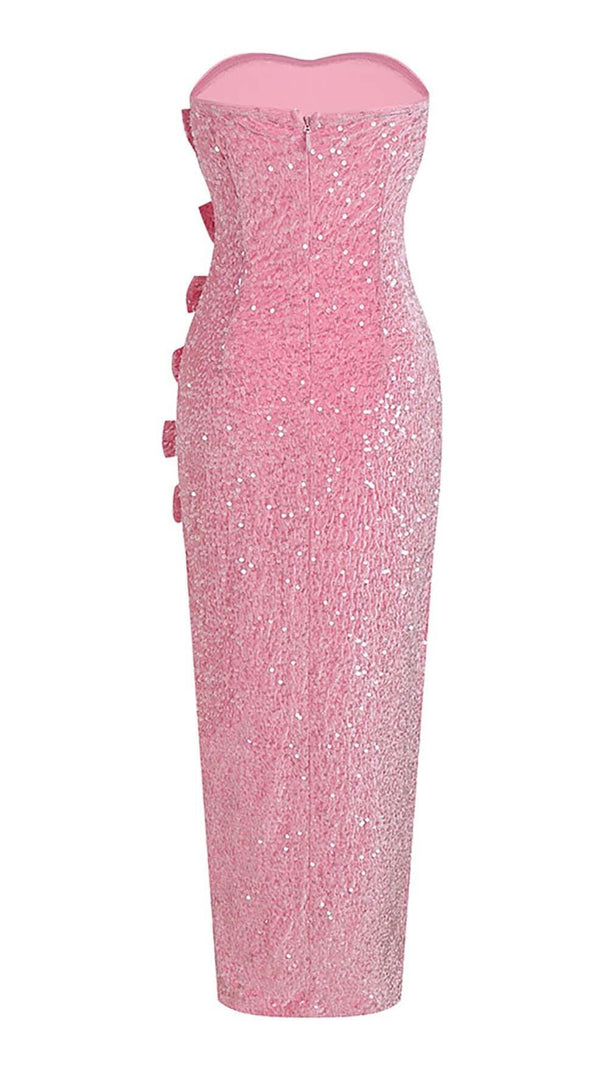 AIIZIE BOW DETAIL SEQUIN MAXI DRESS IN PINK - product image
