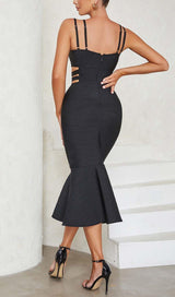 BUCKLE BANDAGE MIDI DRESS IN BLACK