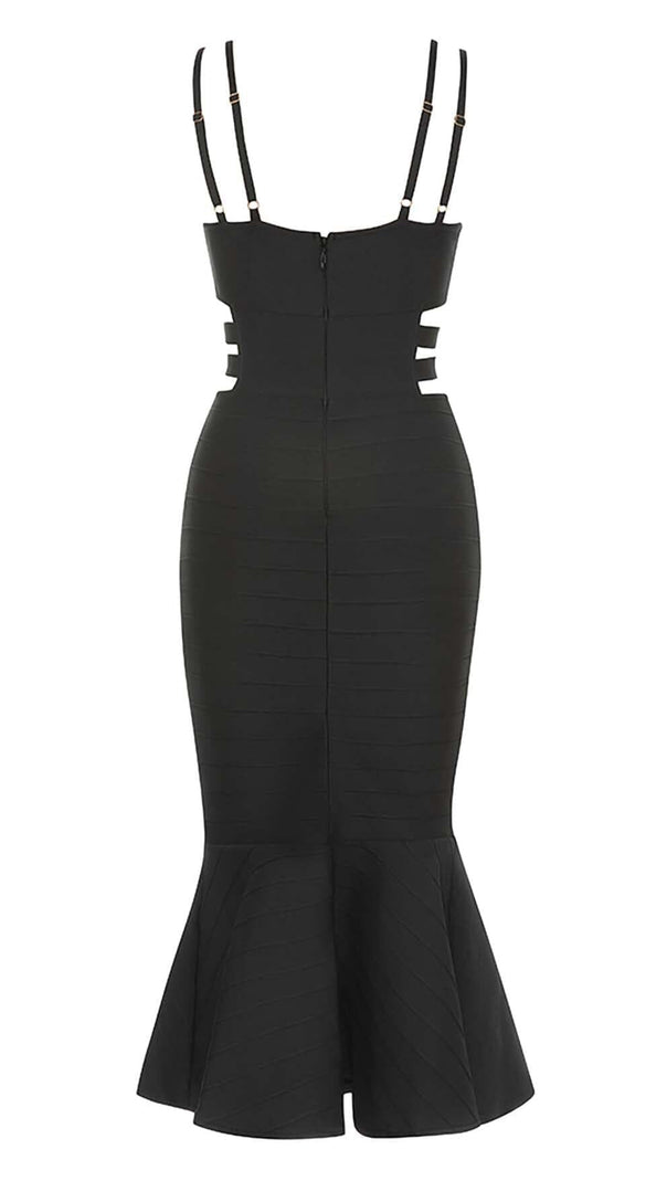 BANDAGE-MIDIKLEID MIT SCHNALLE IN SCHWARZ