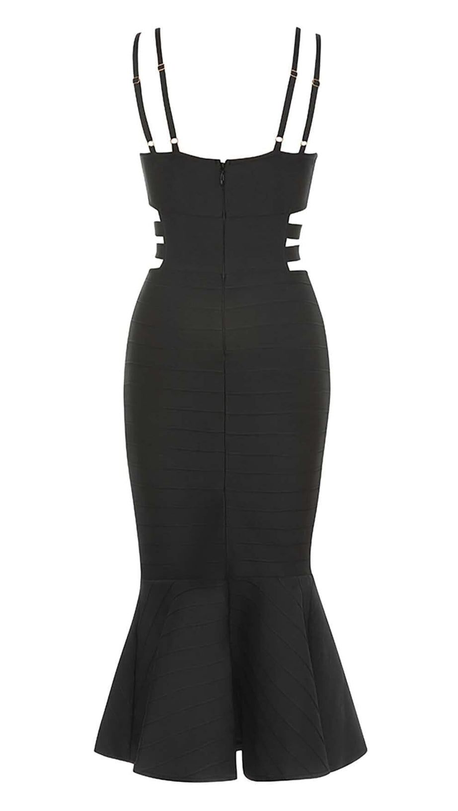 BANDAGE-MIDIKLEID MIT SCHNALLE IN SCHWARZ