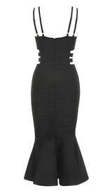 BUCKLE BANDAGE MIDI DRESS IN BLACK