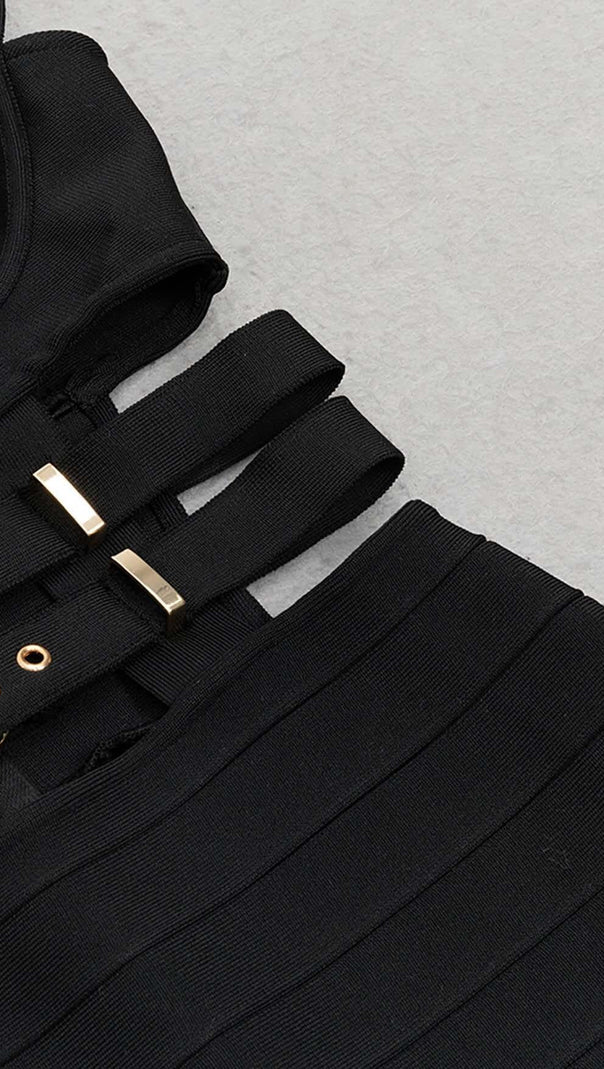 BANDAGE-MIDIKLEID MIT SCHNALLE IN SCHWARZ