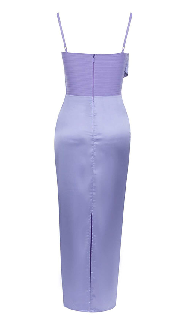 AIIZIE COWL NECK SATIN SPLIT THIGH MIDI DRESS IN ORCHID - product image