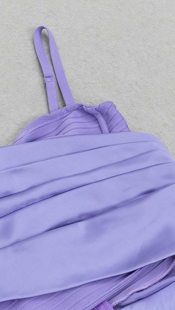 AIIZIE COWL NECK SATIN SPLIT THIGH MIDI DRESS IN ORCHID - product image