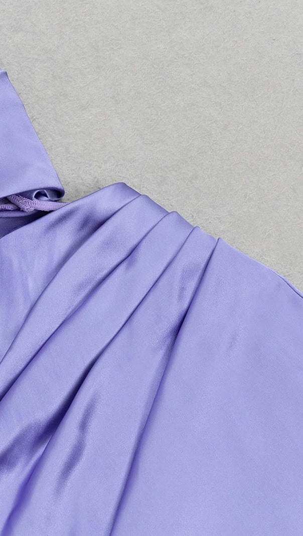 AIIZIE COWL NECK SATIN SPLIT THIGH MIDI DRESS IN ORCHID - product image