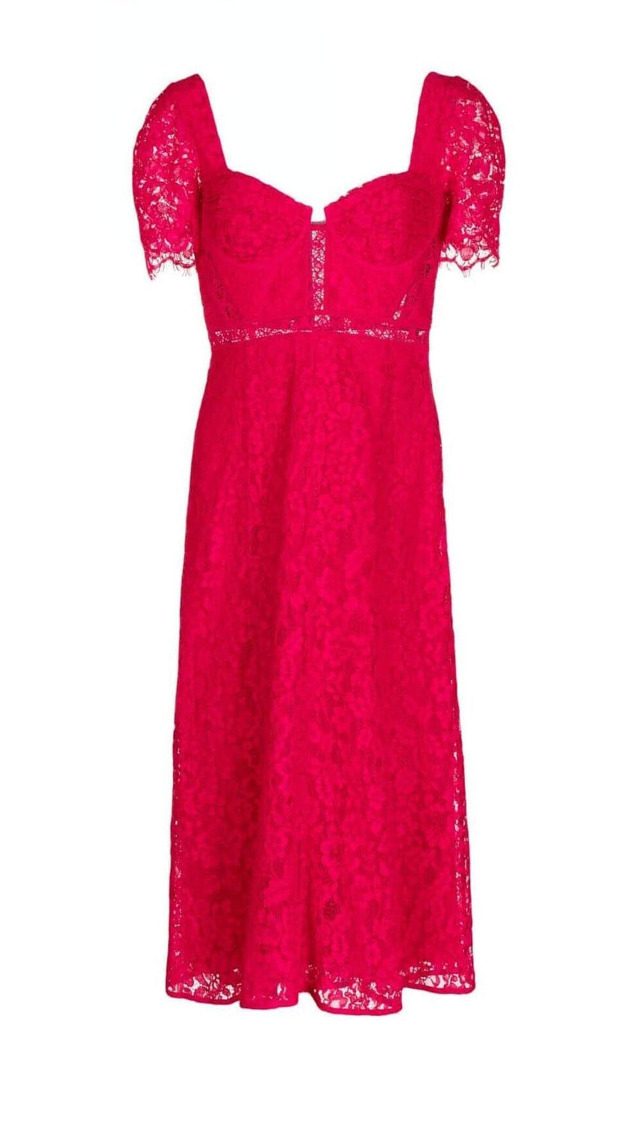 CREPE-TEXTURE LACED MIDI DRESS IN RED