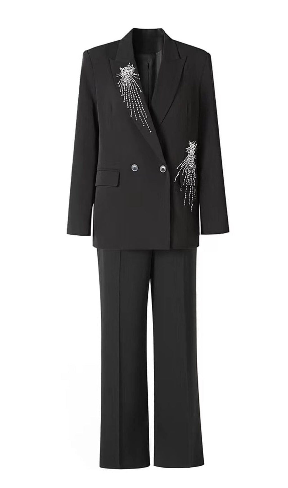Completo in crepe con cristalli, nero