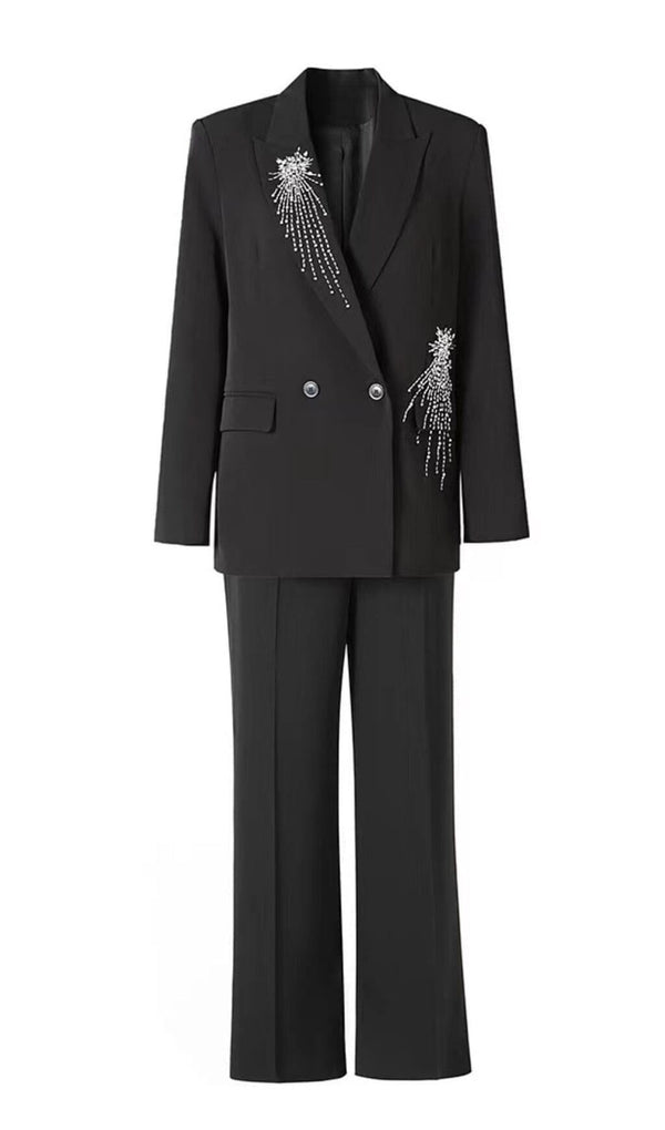 CRYSTAL EMBELLISHED CREPE SUIT SET IN BLACK