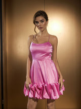 Ilsa Spaghetti Satin Mini Dress In Pink