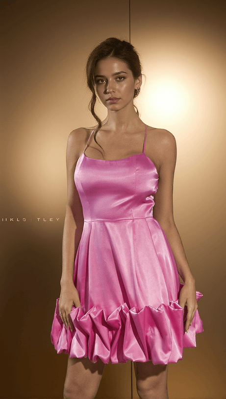 MINI ABITO IN RASO SPAGHETTI ROSA DI ILSA