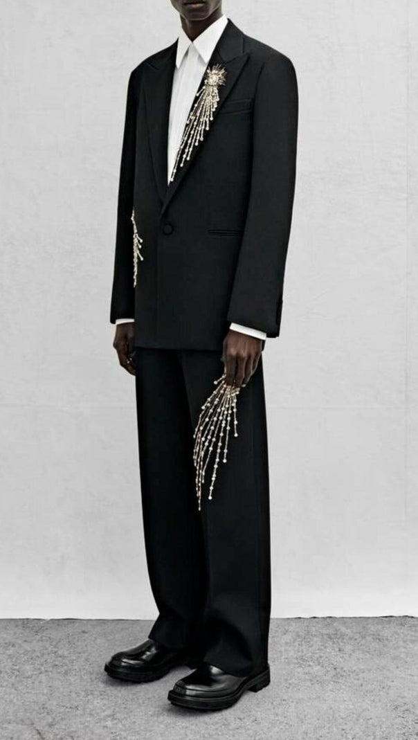 AIIZIE CRYSTAL EMBELLISHED CREPE SUIT SET IN BLACK - product image