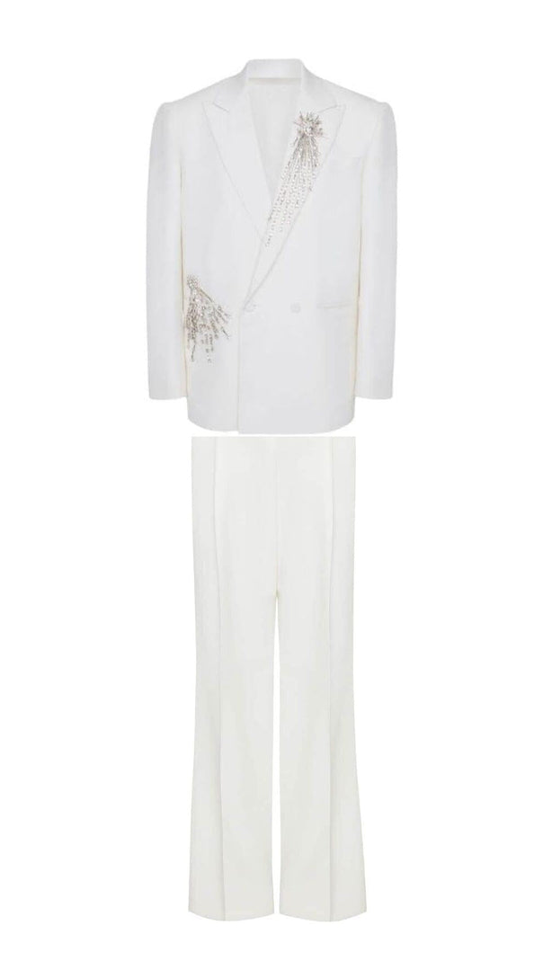 AIIZIE CRYSTAL EMBELLISHED CREPE SUIT SET IN WHITE - product image