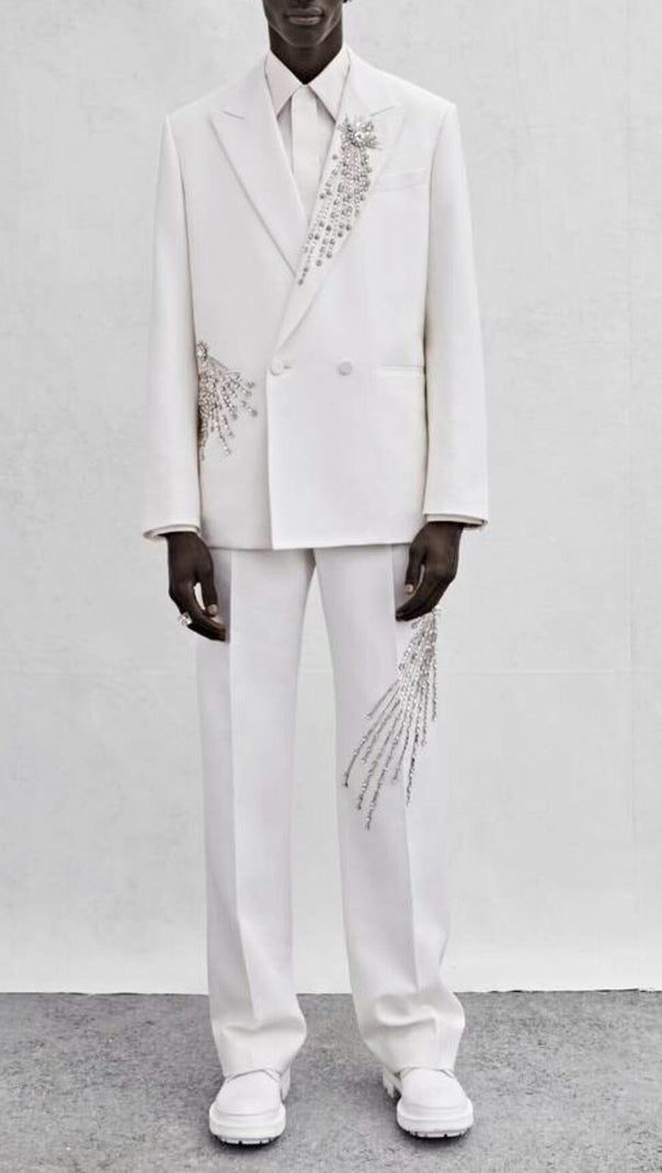 AIIZIE CRYSTAL EMBELLISHED CREPE SUIT SET IN WHITE - product image