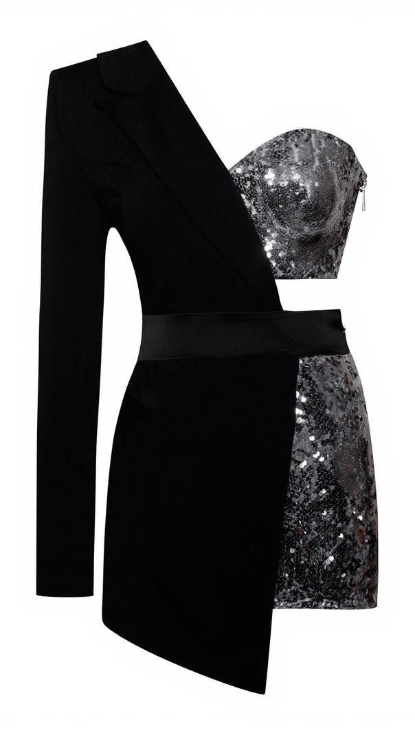 AIIZIE RIVER SEQUIN ONE SLEEVE BLAZER ROMPER - product image