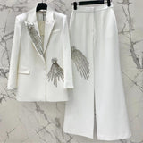 CRYSTAL EMBELLISHED CREPE SUIT SET IN WHITE