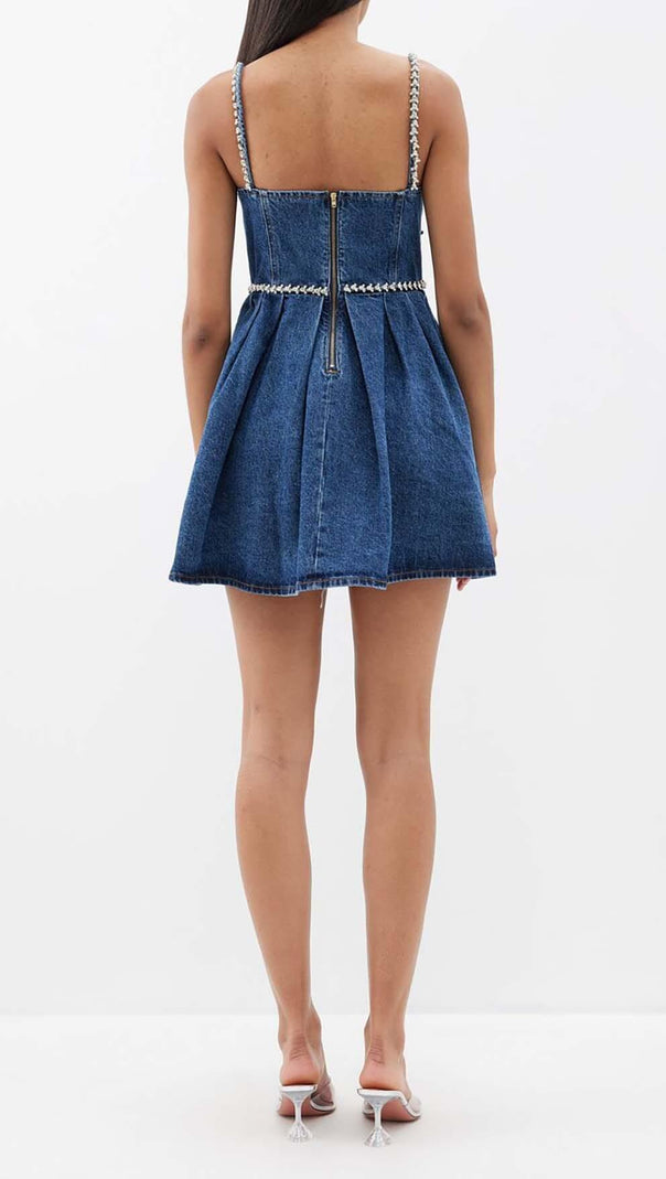 AIIZIE CRYSTAL-EMBELLISHED DENIM MINI DRESS IN BLUE - product image