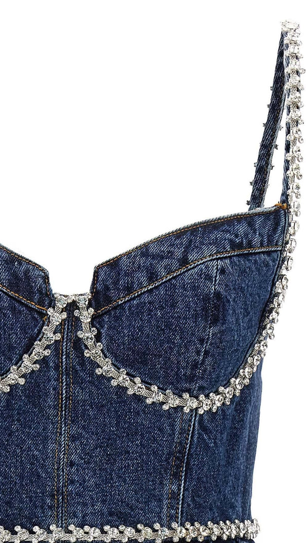 AIIZIE CRYSTAL-EMBELLISHED DENIM MINI DRESS IN BLUE - product image