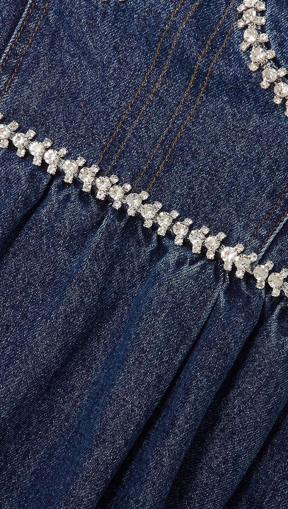 CRYSTAL-EMBELLISHED DENIM MINI DRESS IN BLUE