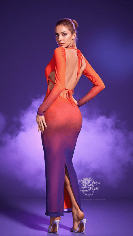 ABITO MIDI SIAN CON LACCI E SFUMATURE ROSSO