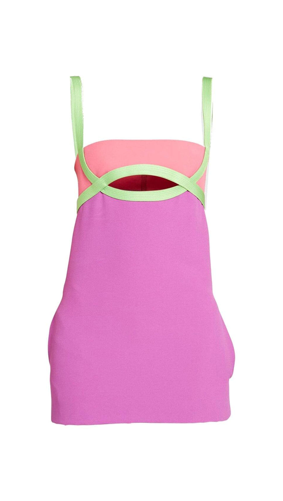 CUT OUT COLORBLOCK SATIN MINI DRESS IN PURPLE