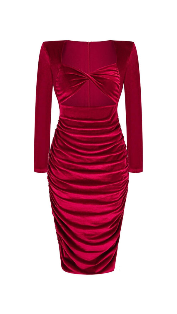 AIIZIE CUT OUT VELVET MIDI DRESS IN WINE - product image