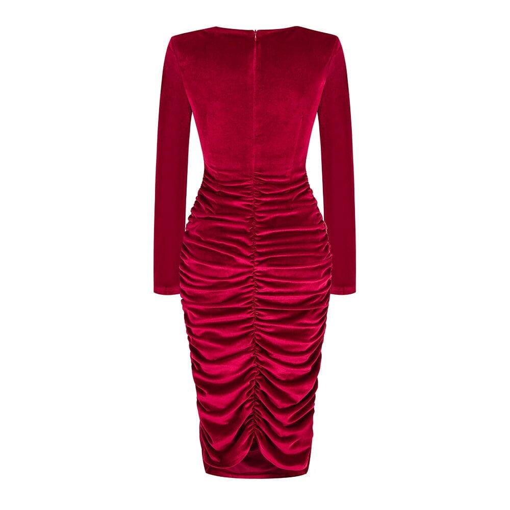 AIIZIE CUT OUT VELVET MIDI DRESS IN WINE - product image