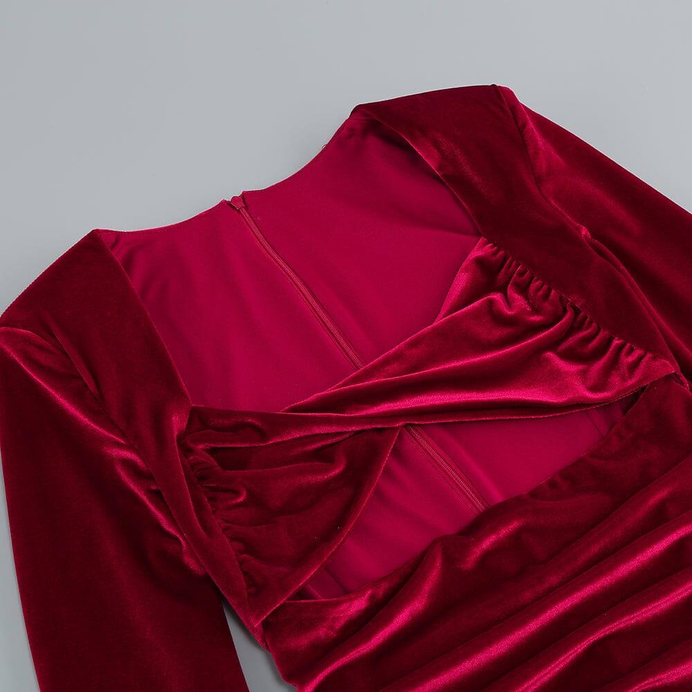 CUT OUT VELVET MIDI DRESS IN WINE