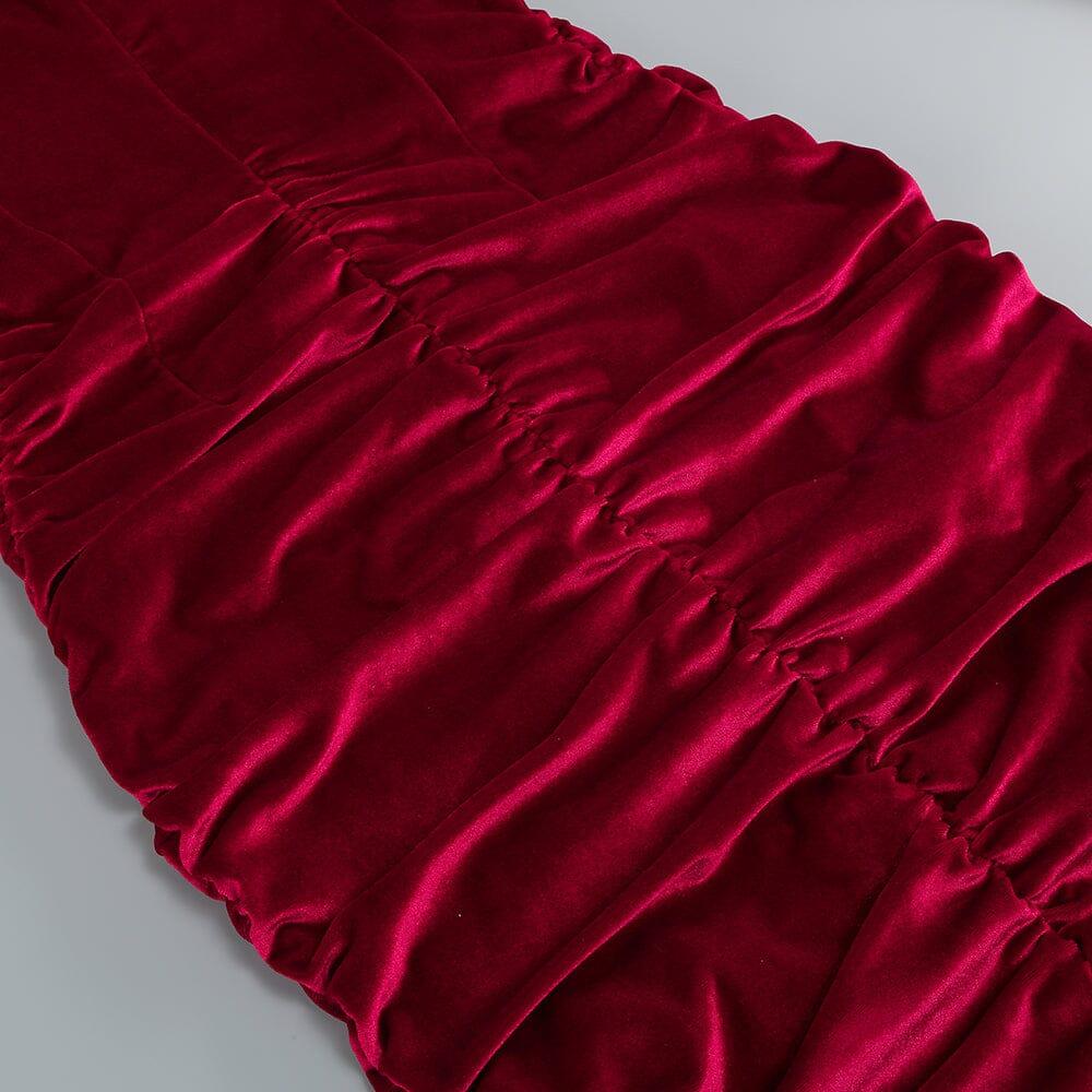 AIIZIE CUT OUT VELVET MIDI DRESS IN WINE - product image