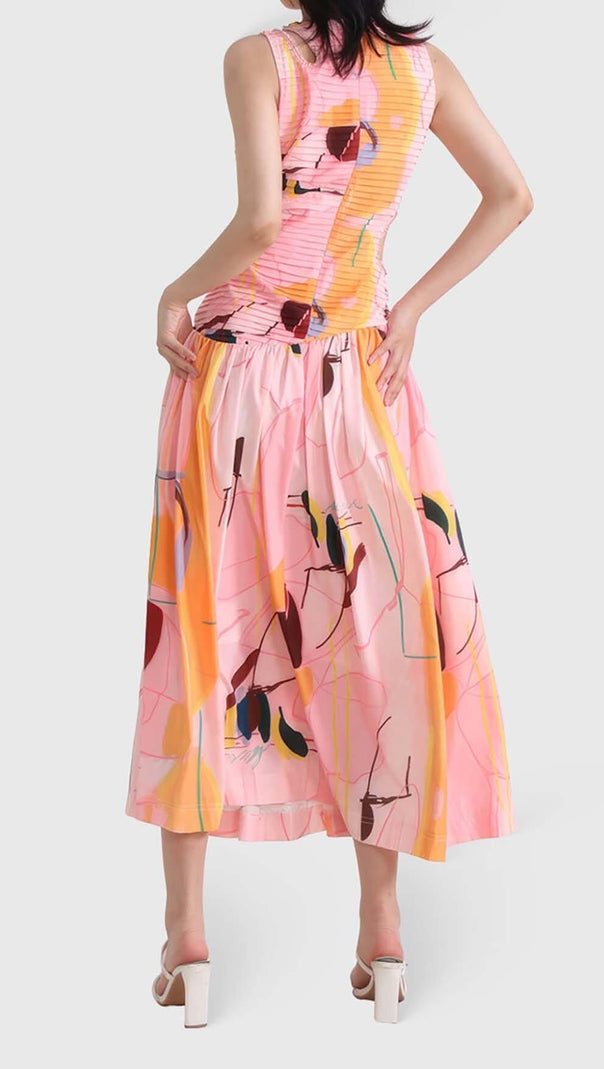 AIIZIE CUT OUTS ROUND NECK MIDI DRESS IN MULTICOLOR - product image