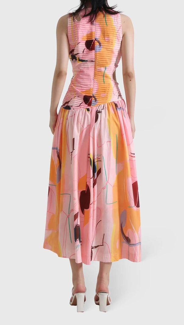 AIIZIE CUT OUTS ROUND NECK MIDI DRESS IN MULTICOLOR - product image