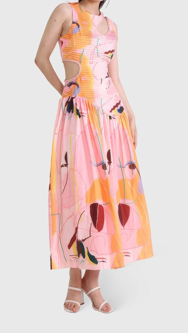 AIIZIE CUT OUTS ROUND NECK MIDI DRESS IN MULTICOLOR - product image