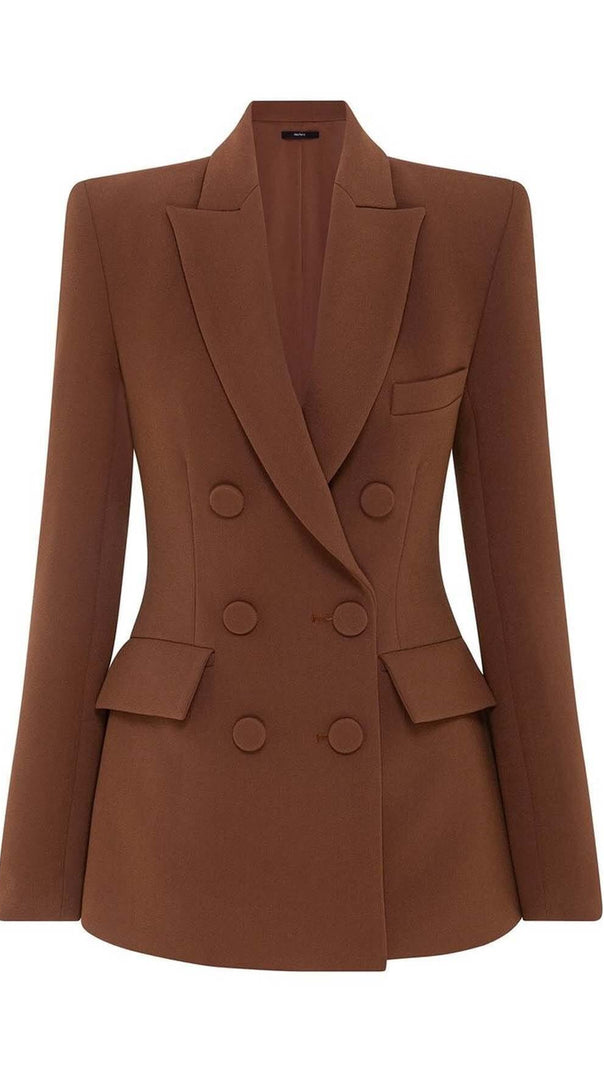 AIIZIE DOUBLE-BREASTED WIDE LEG JACKET SUIT IN BROWN - product image