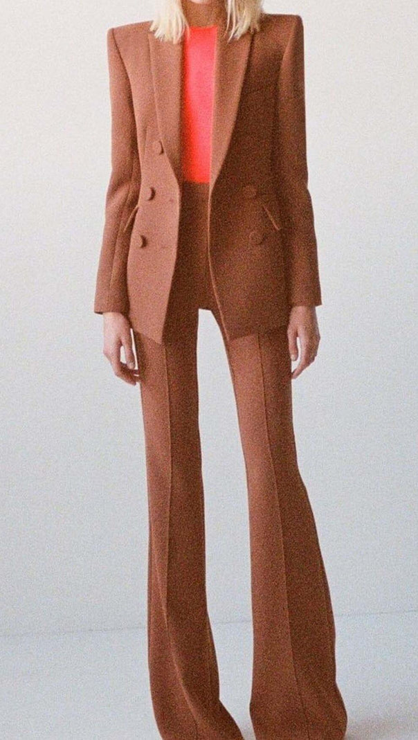AIIZIE DOUBLE-BREASTED WIDE LEG JACKET SUIT IN BROWN - product image