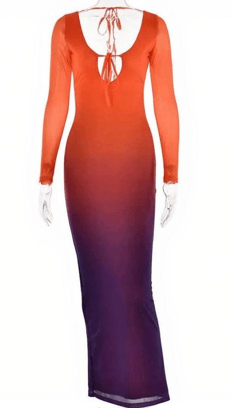 ABITO MIDI SIAN CON LACCI E SFUMATURE ROSSO