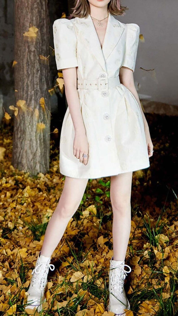 AIIZIE EMBROIDERED BUTTON JACKET DRESS IN WHITE - product image