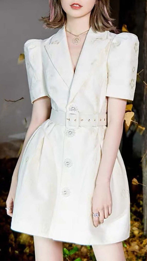 AIIZIE EMBROIDERED BUTTON JACKET DRESS IN WHITE - product image
