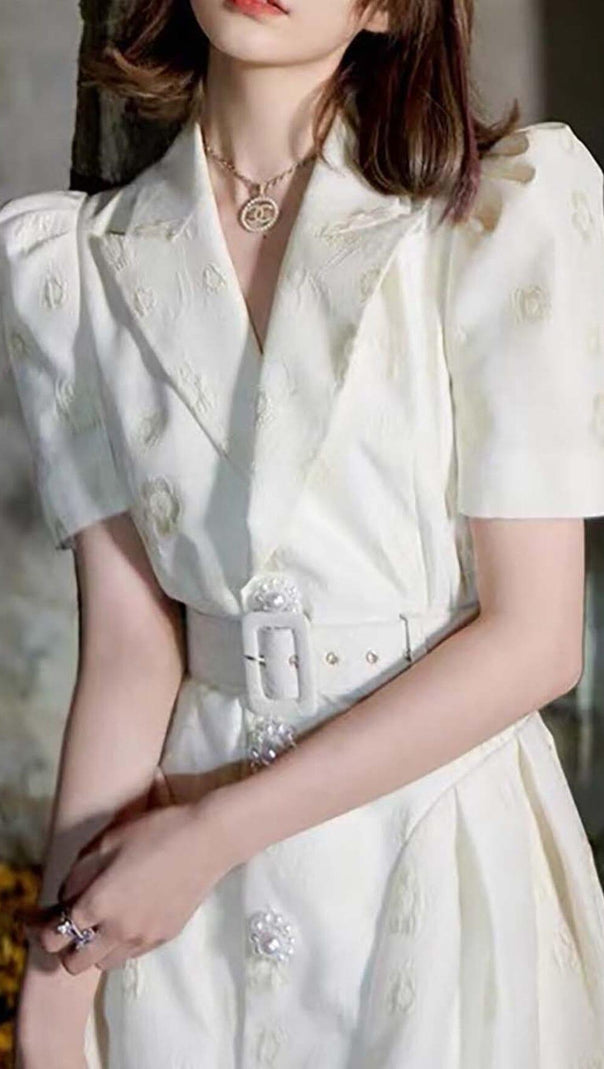 AIIZIE EMBROIDERED BUTTON JACKET DRESS IN WHITE - product image