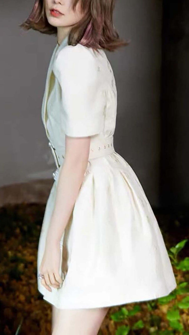 AIIZIE EMBROIDERED BUTTON JACKET DRESS IN WHITE - product image
